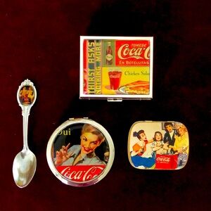 Vintage Coco Cola Pocket Hand Mirrors, Tea spoon & Tiny Tin
